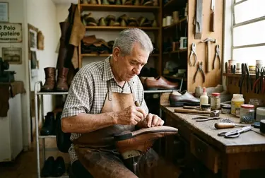Profissional reformando um sapato social em Umuarama.