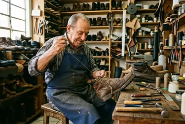 Profissional consertando o zíper de uma bota em Umuarama.